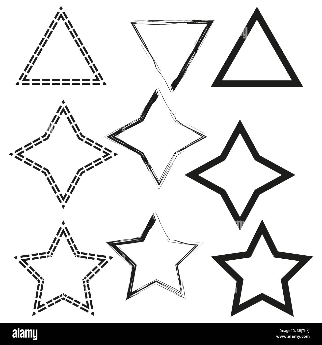 Abstrakte Sternumrisse. Verschiedene Polygonsymbole. Hohle Dreiecksformen. Geometrisches Vektorset Stock Vektor