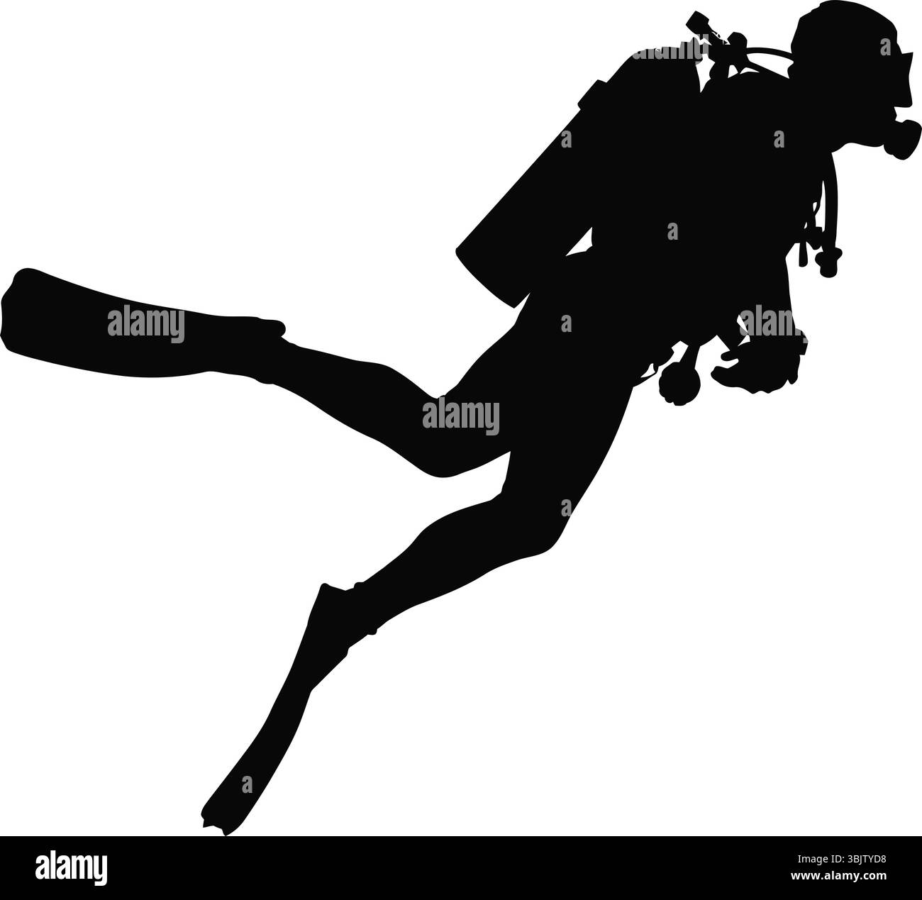 Taucher schwimmen unter Wasser und zeigen eine Silhouette vor einem hellen weißen Hintergrund Stock Vektor