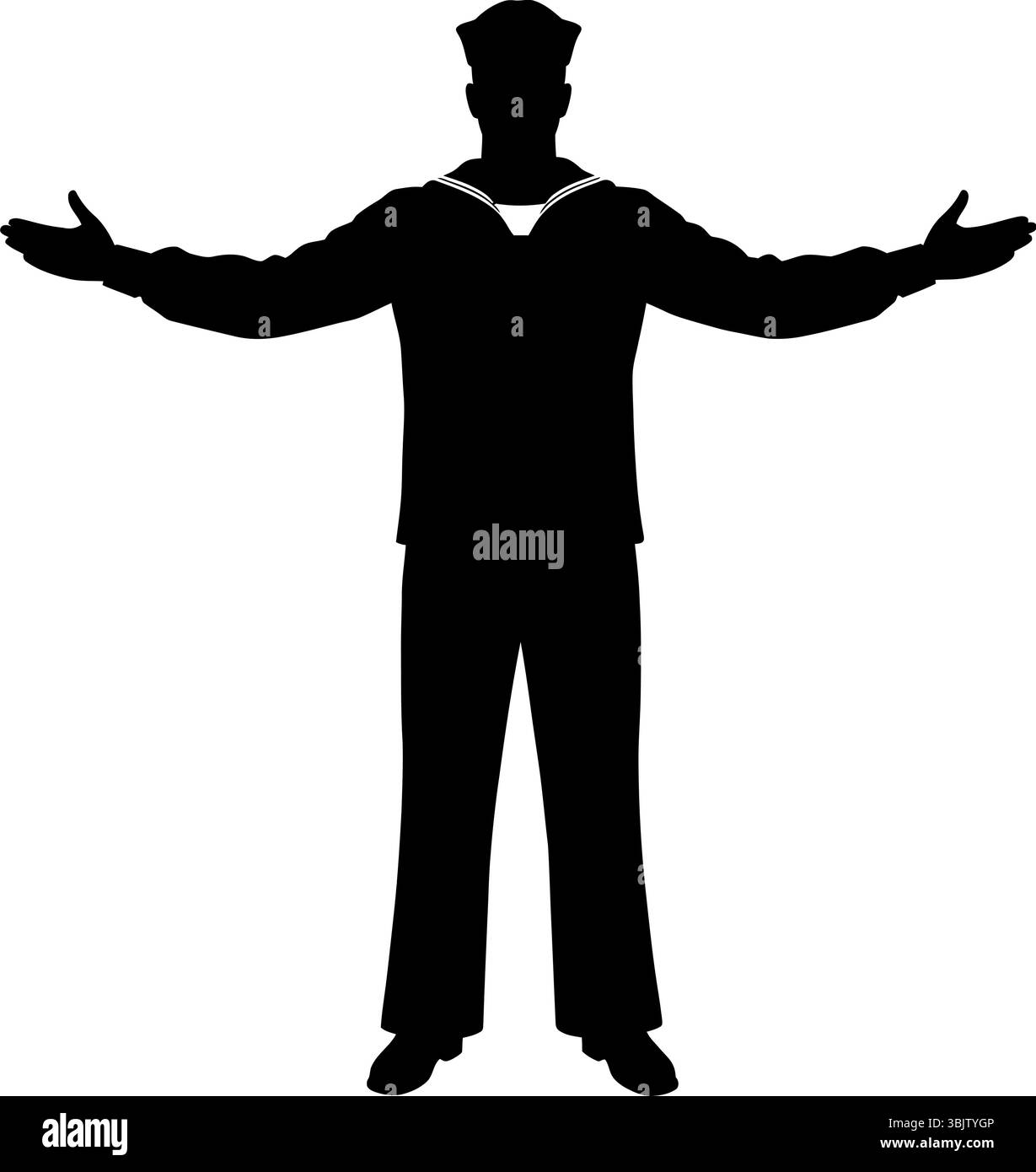 Sailor Silhouette steht einladende Gesten mit offenen Armen auf weißem Hintergrund Stock Vektor