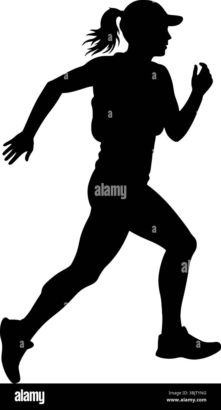 Die Läuferin sprintet vor weißem Hintergrund die Silhouette nach vorne, um die Fitness zu fördern Stock Vektor