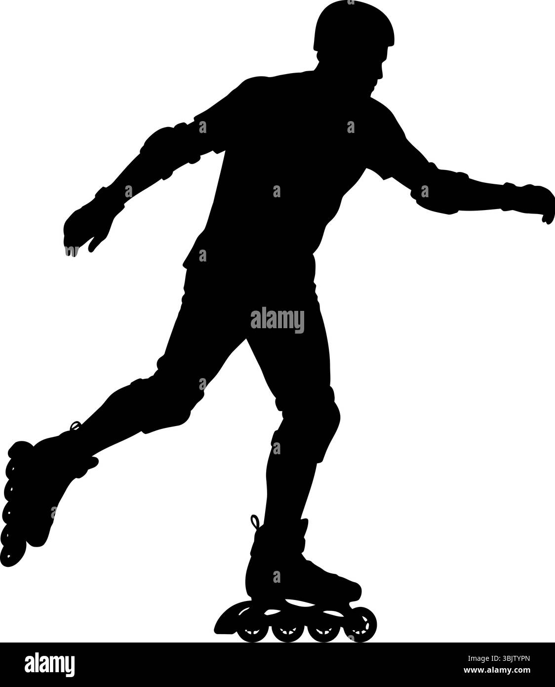 Rollerblader Silhouette Skates mit Schutzausrüstung vor weißem Hintergrund für Sicherheit Stock Vektor