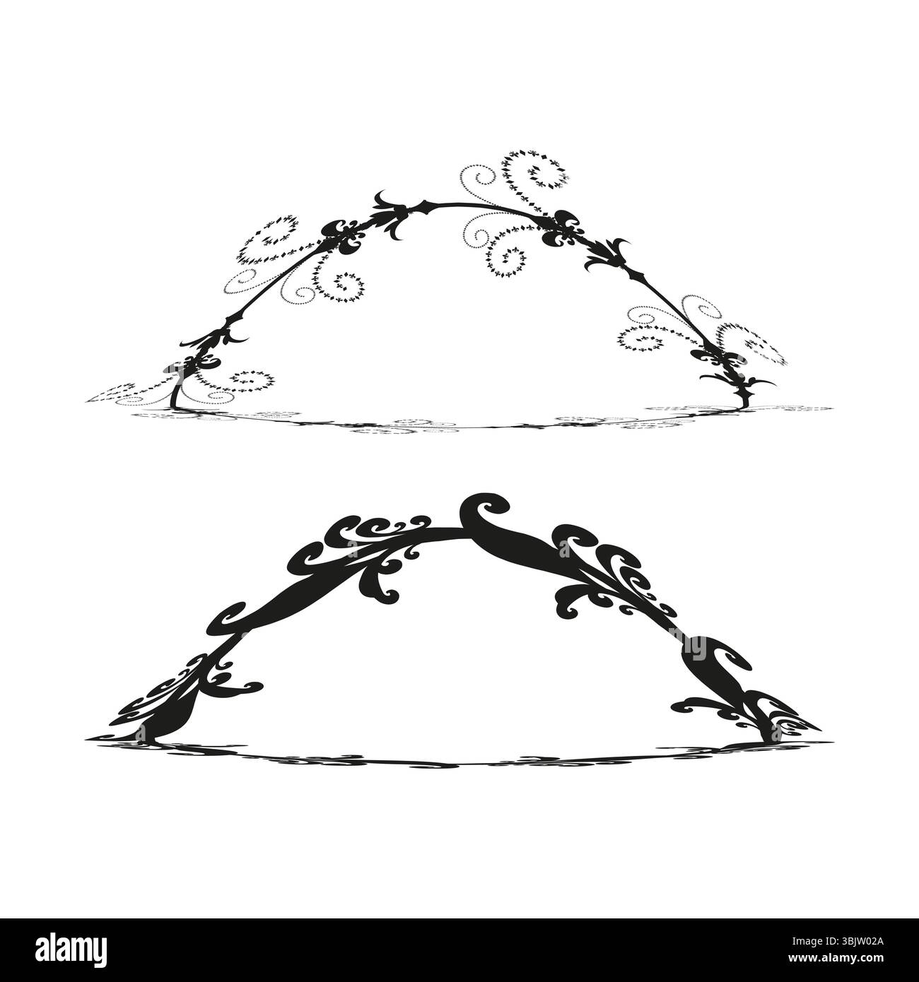 Ornamentale Bogenformen. Dekorative geschwungene Elemente. Wirbelnde abstrakte Linien. Vektorvignetten. Stock Vektor