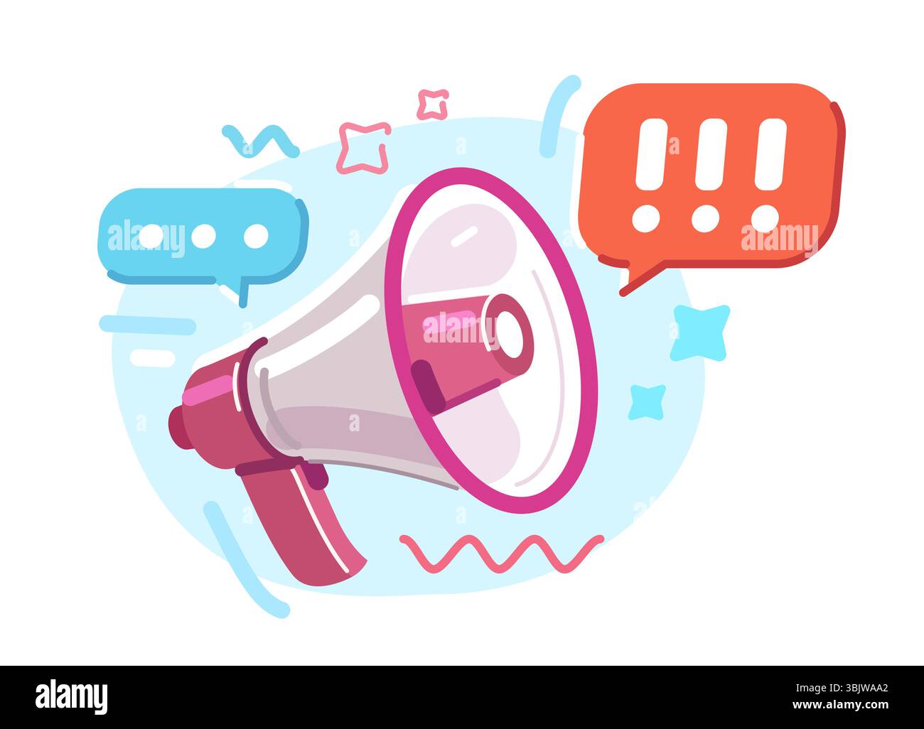 Megaphon, Lautsprecher mit Soundeffekten. Ankündigung, Werbung, Nachrichteninformation, Präsentation Stock Vektor