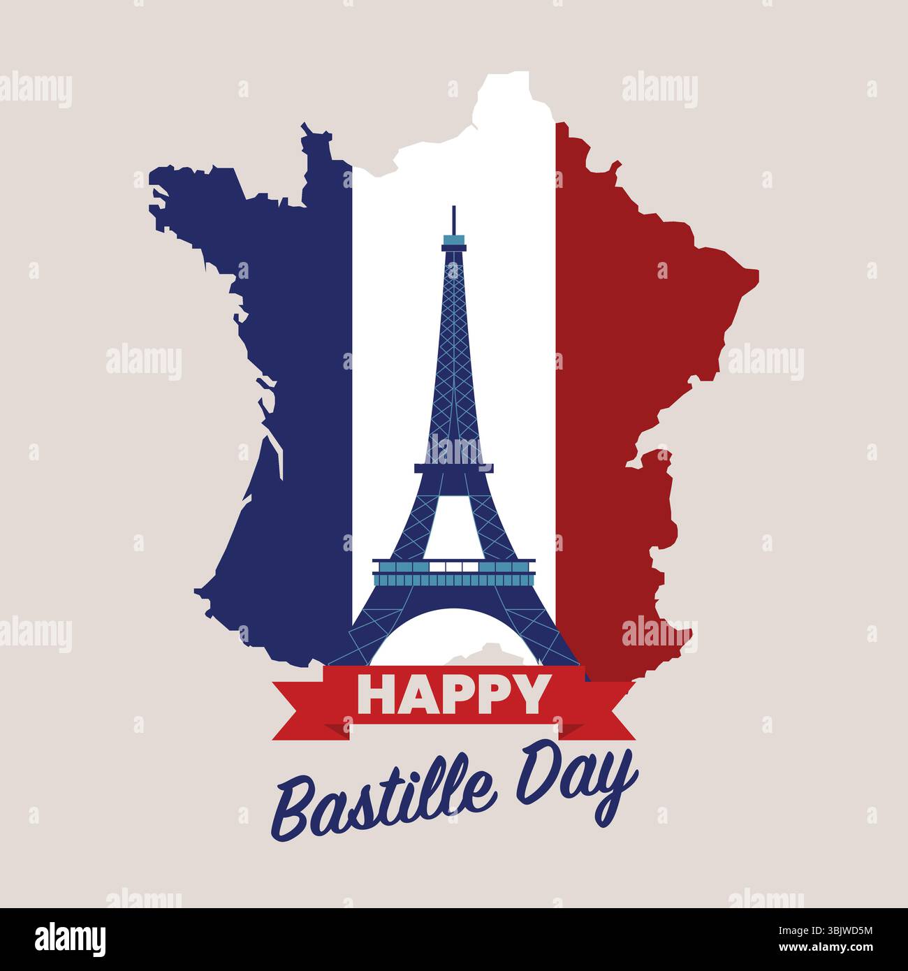 Französischer Nationalfeiertag. Die Nationalflagge frankreichs mit eiffelturm. Happy bastille Day Illustration. Vektorabbildung Stock Vektor
