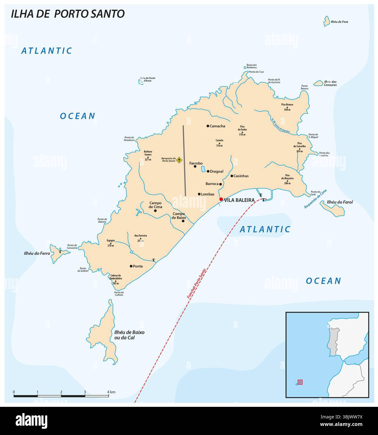 Karte der portugiesischen Insel Porto Santo Stockfoto