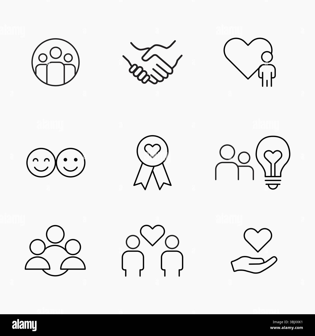 Minimalistische Outline-Symbole für Freundschaft- und Verbindungskonzepte, perfekt für Web-, Apps- und Social Design-Themen, Vektorillustration Stock Vektor