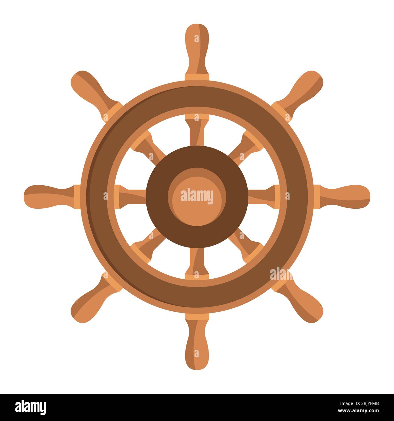 Holzschiff Lenkrad Vektor-Illustration. Diese Vektor-Illustration zeigt ein traditionelles hölzernes Schiffslenkrad, allgemein bekannt als Steuerrad. Stock Vektor