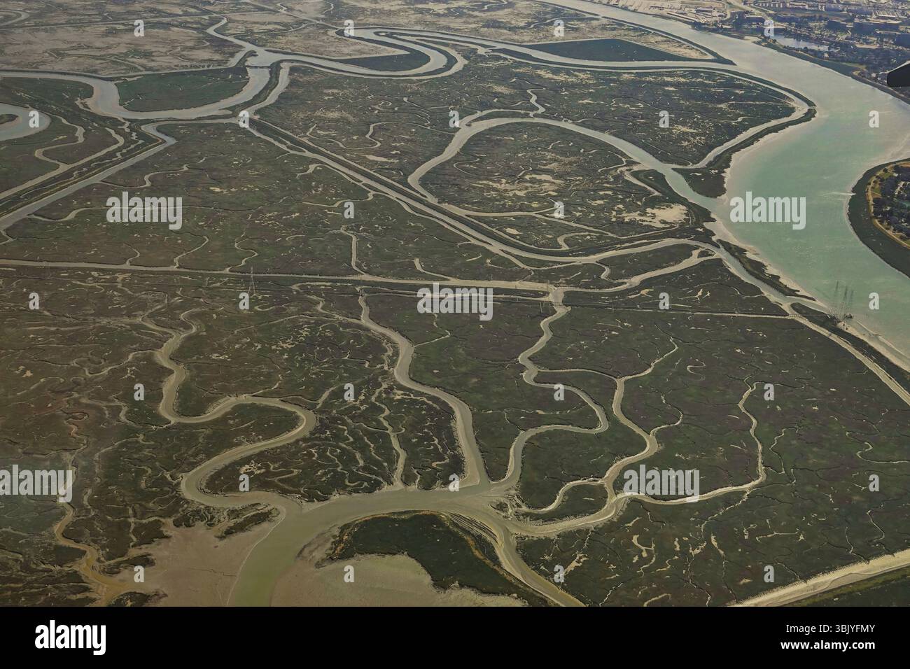 Mai 2025 Kalifornien, USA. Landgewinnung im Blair Island Marine State Park in der Bucht Gegend von San Francisco, CA Stockfoto