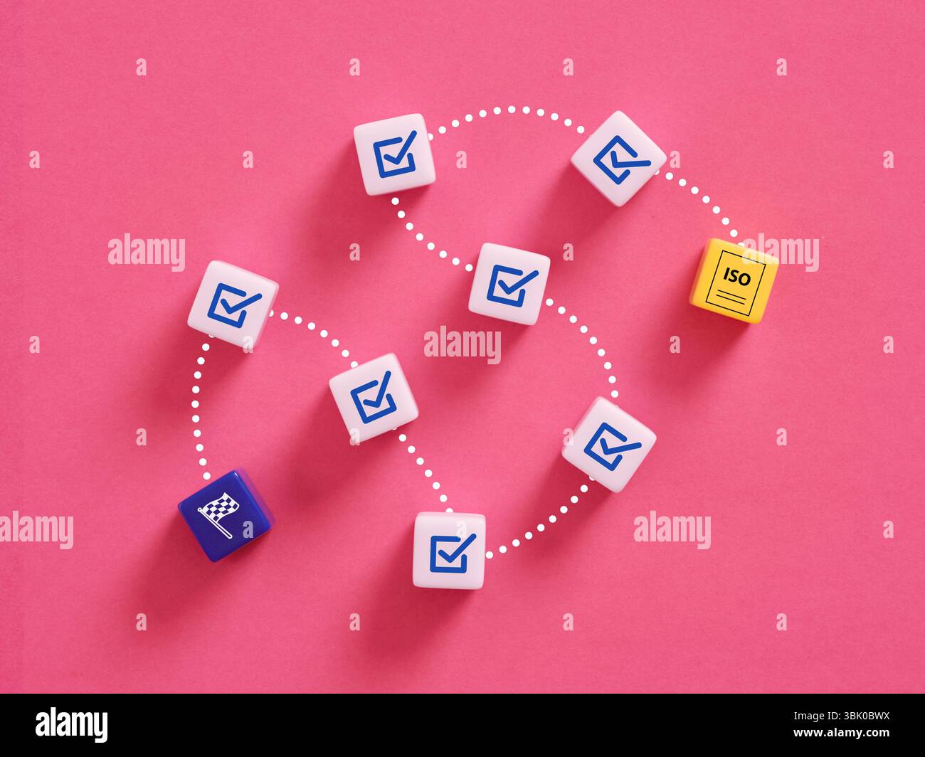 ISO-Zertifizierung. Durchführung der notwendigen Schritte für Zertifizierung und Geschäftserfolg. Stockfoto