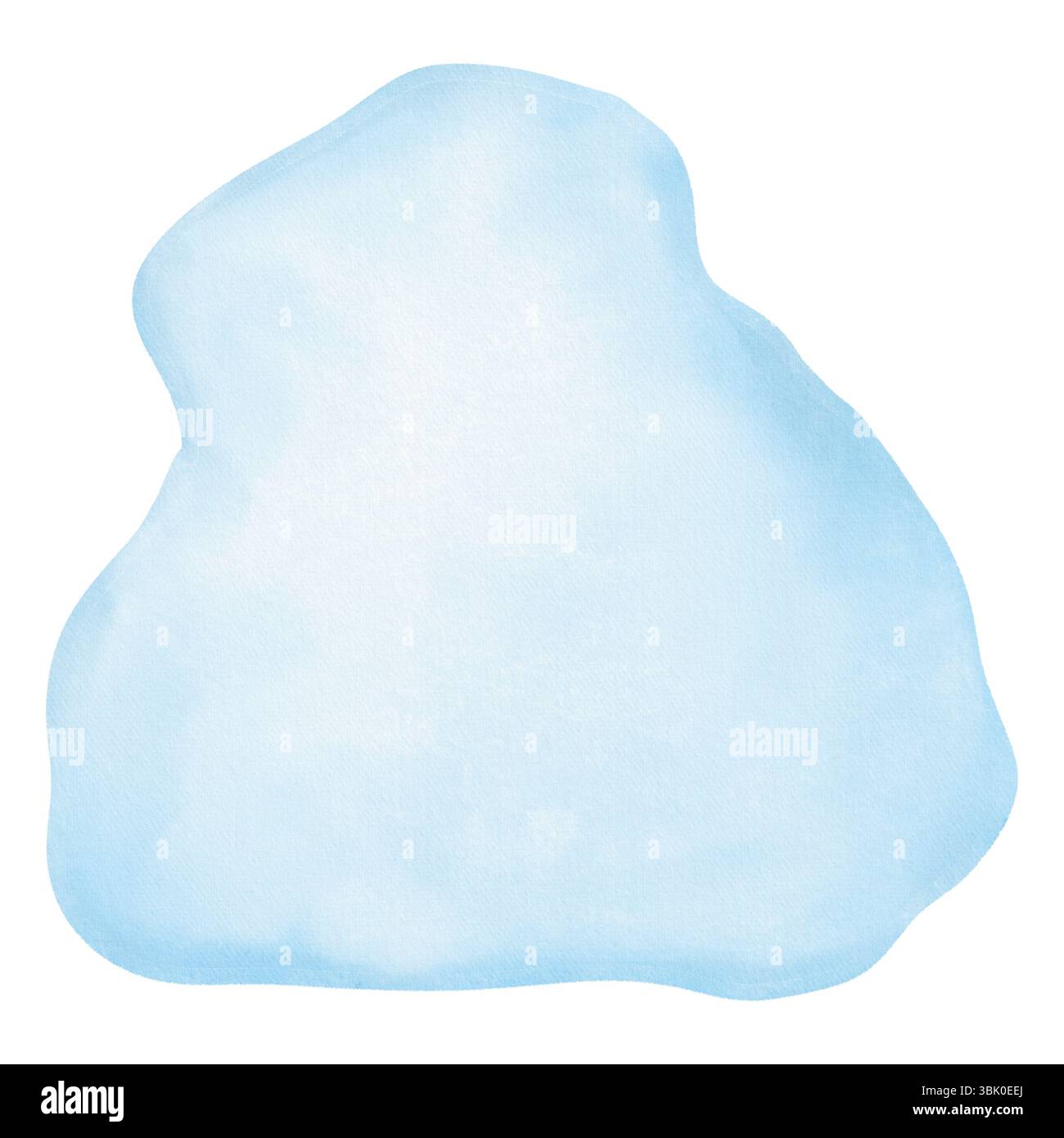 Abstrakter blauer Aquarellfleck mit weichen Kanten und strukturierten Verläufen, perfekt für Hintergrund- oder künstlerische Designelemente in einem klaren, minimalistischen Stil. Stockfoto