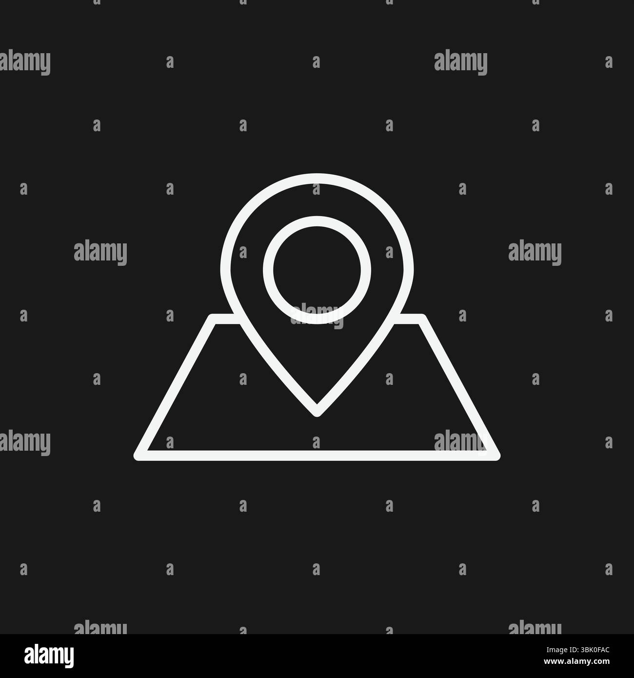 Karte mit Positionsnadel auf schwarzem Hintergrund, die Navigation, GPS oder Point of Interest darstellt, weißes Umrisssymbol Stock Vektor