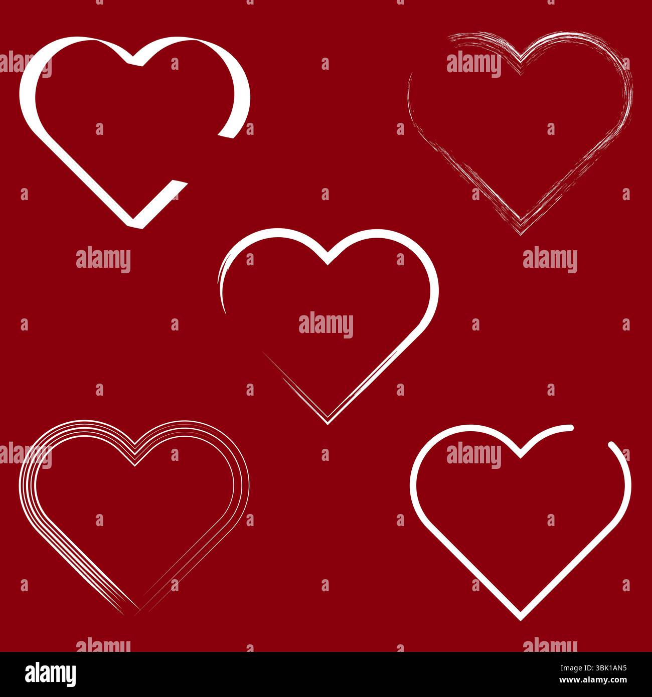 Umrissene Herzform. Romantischer roter Hintergrund. Valentinstag-Liebesvektor. Einfaches weißes Symbol. Stock Vektor