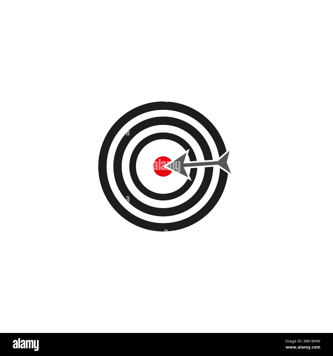 Symbol für Zielvektor. Rotes Bullseye Mitte. Pfeilsymbol. Kreisförmige Zielform. Stock Vektor