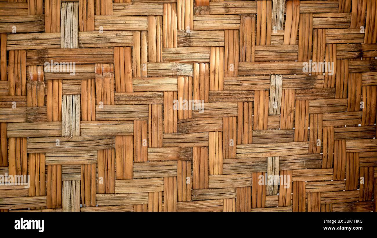 Nahaufnahme des traditionellen Bambus-Webmusters für Hintergrund oder Textur Stockfoto