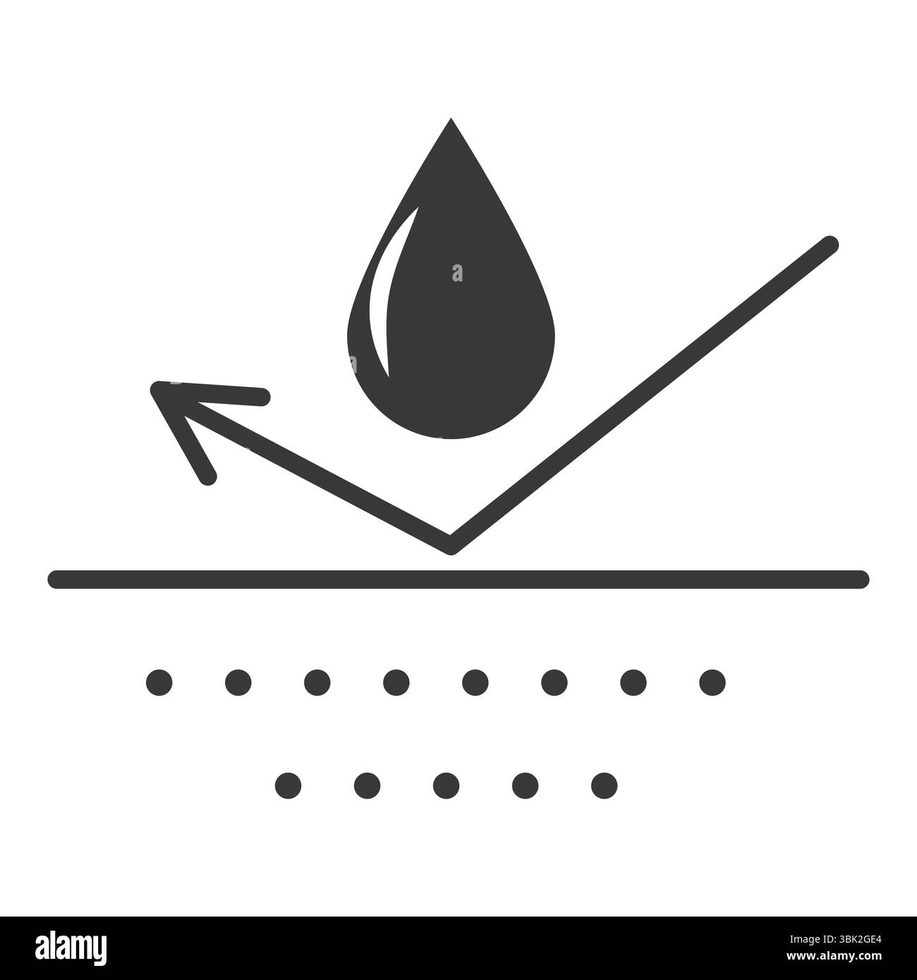 Wasserdichter Icon Wasserschutz, Oberflächenschutz vor Flüssigkeiten. Linienpfeil und Wassertropfen. Wetterschutzsymbol. Regenfestes Material. Einfache, widerstandsfähige Abwehr. Vektorabbildung Stock Vektor