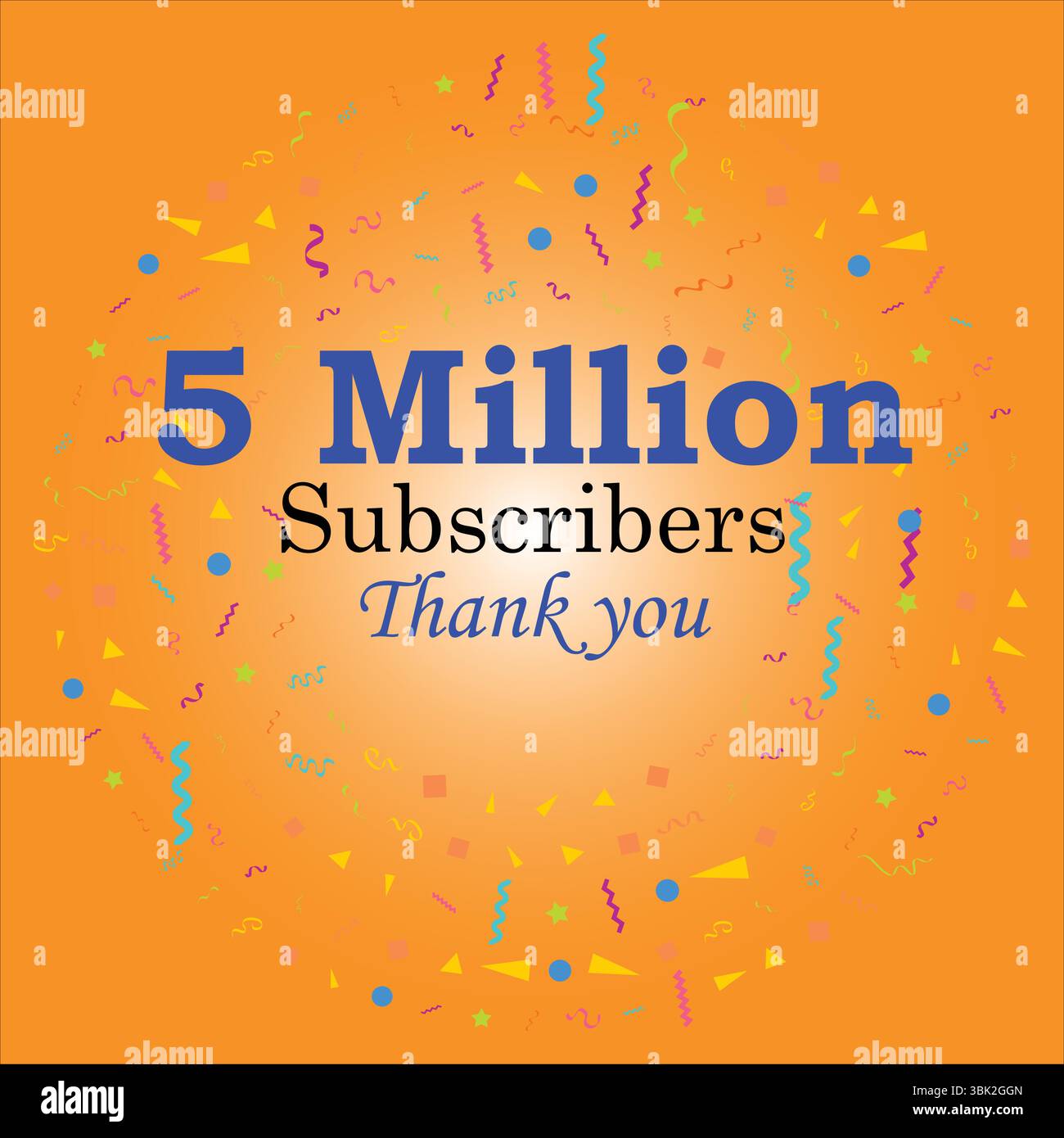 Vielen Dank für 5 Millionen Follower! Vektorgrußvorlage mit orangefarbenem Verlaufshintergrund. Perfekt für Social-Media-Festbeiträge und Meilensteine. Stock Vektor