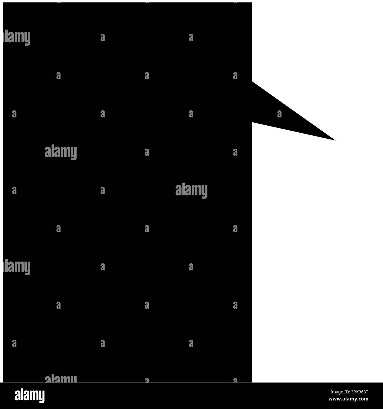 Die flache Grafik zeigt ein durchgehendes schwarzes Rechteck mit Dreieckserweiterung auf weißem Hintergrund Stockfoto