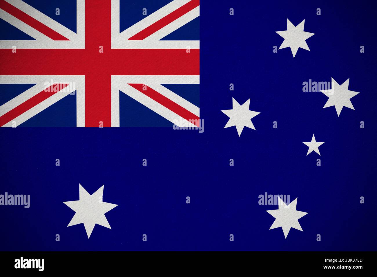 Die australische Flagge wird in flacher Form mit Union Jack, Commonwealth Star und Southern Cross gezeigt Stockfoto