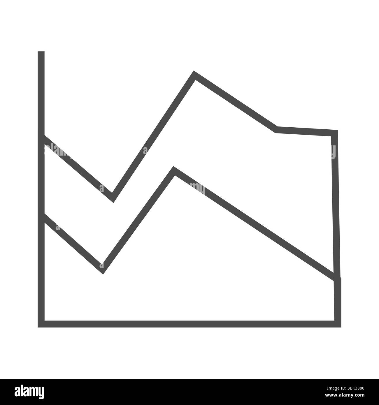 Das Vektorsymbol für zwei Linien zeigt Zickzacklinien und vertikale Achse auf weißem Hintergrund an Stockfoto