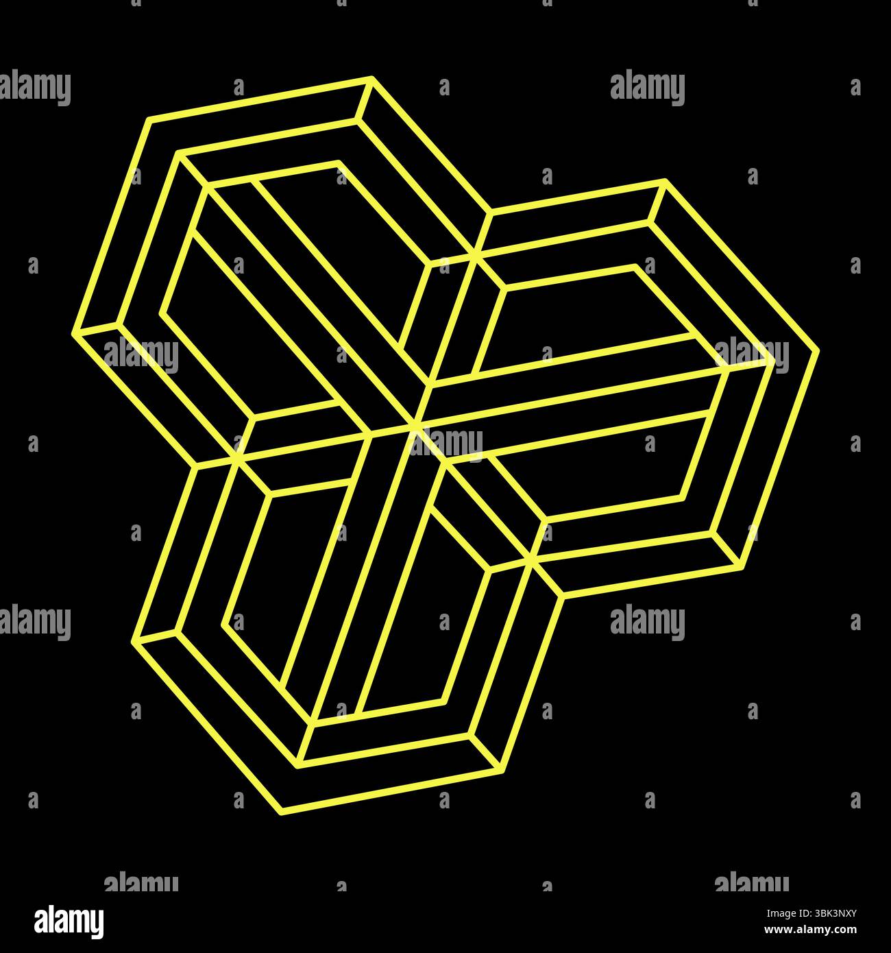 Unmögliche Formen. Heilige Geometrie. Optische Täuschung. Abstraktes ewiges geometrisches Objekt. Unmöglich endlose Kontur. Strichgrafik. Optische Kunst. Unmöglich Stock Vektor
