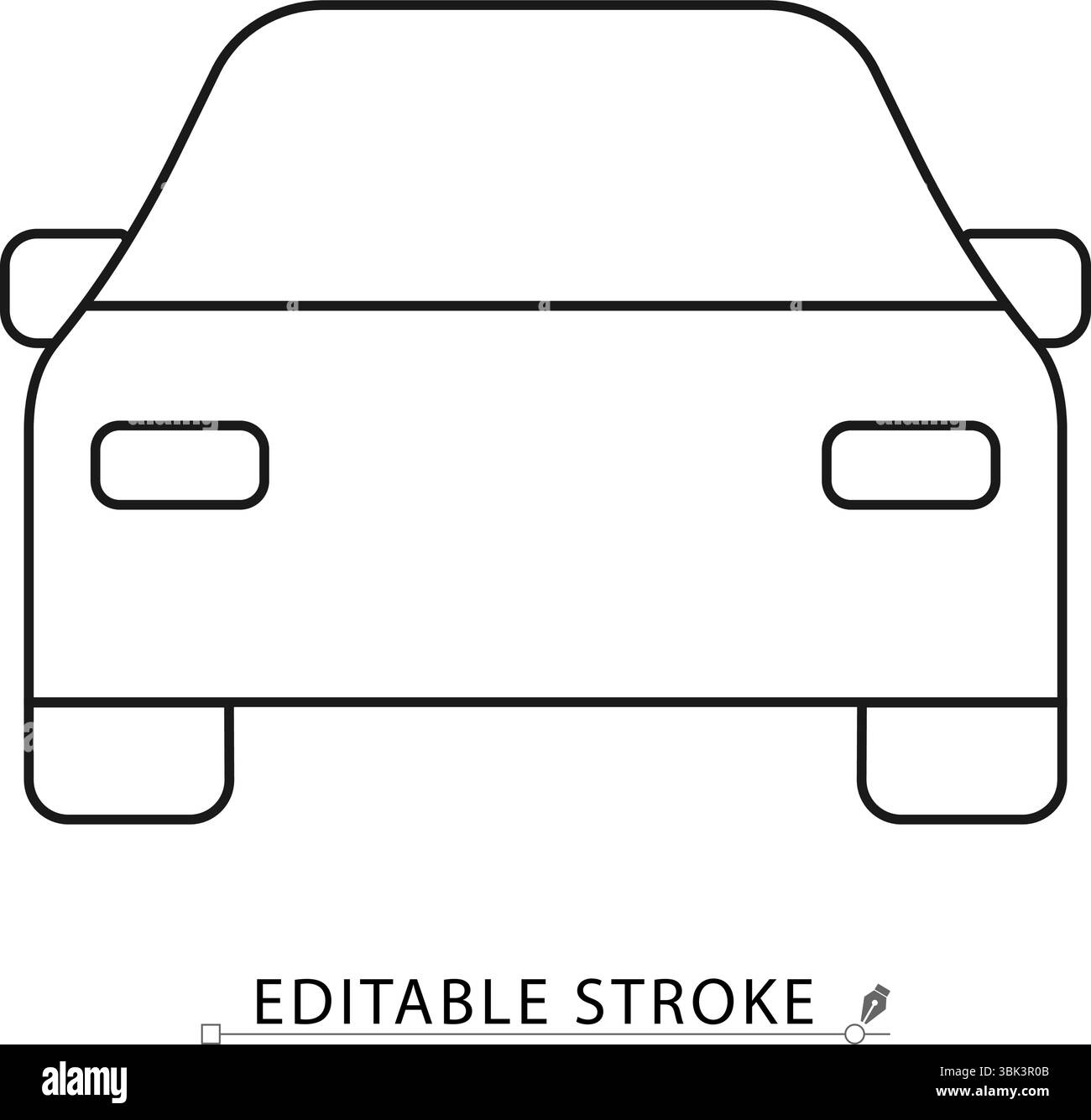 Symbol für die Vorderansicht des Fahrzeugs im minimalen Linienstil mit bearbeitbarem Hub. Fahrzeugumriss, Autosymbol für Verkehrsvisualisierungen, Fahrkonzept, Autovermietung Stock Vektor