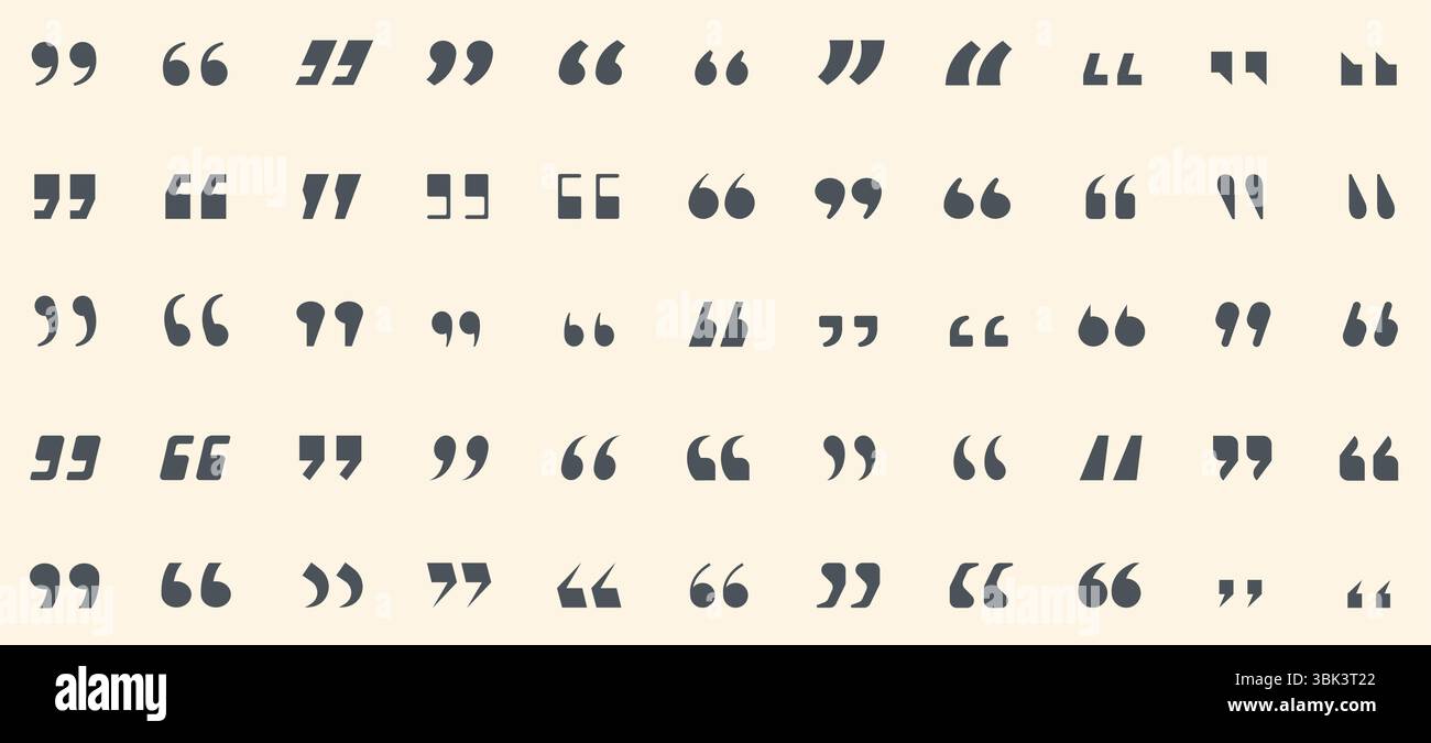 Symbol "Angebot". Anführungszeichen für Sprache, Dialogchat-Kommentarsymbole für Kommunikationsdesign, Doppelkomma. Vektor-Schaltflächen in schwarzen Anführungszeichen, isolierter Satz Stock Vektor