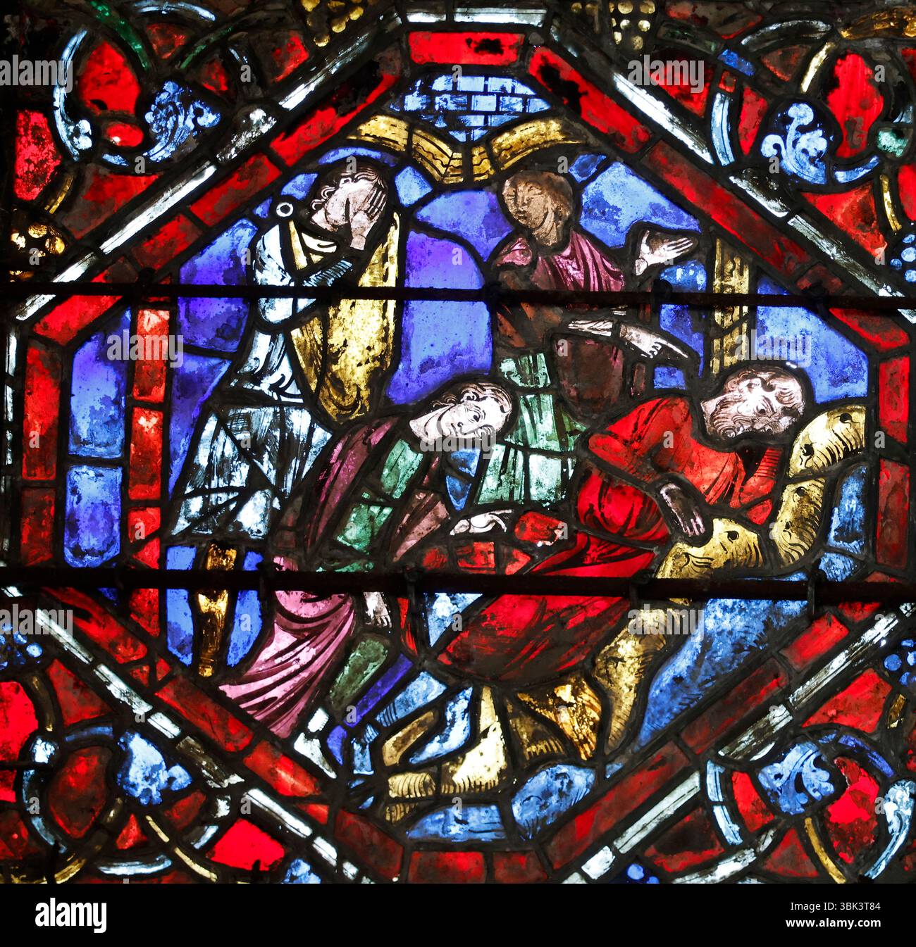 Kathedrale Auxerre. Buntglas. Jesus. Die Qualen im Garten Gethsemane. Auxerre. Frankreich. Stockfoto