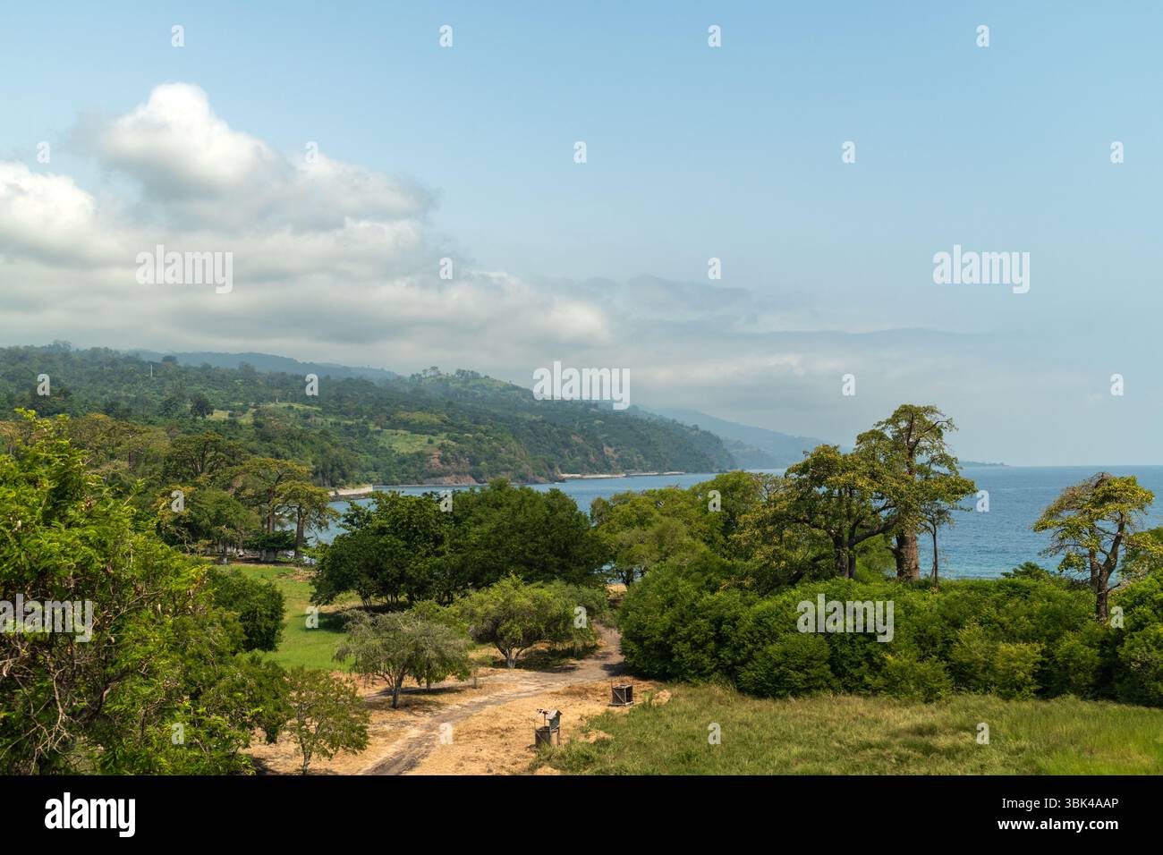 Blick auf und von der Lagoa Azul in Sao Tome Stockfoto