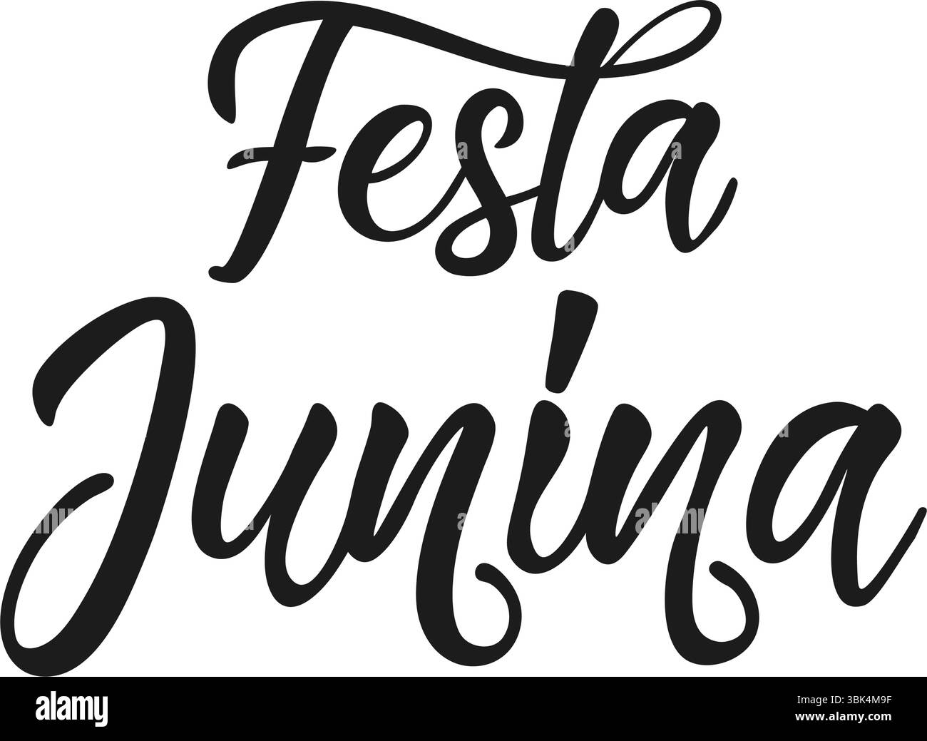 Eleganter, handgeschriebener schwarzer Schriftzug von Festa Junina. Einfache und moderne Schrift-Typografie für brasilianische Juni-Festivaldesigns, Poster, Karten, Einladungen Stock Vektor