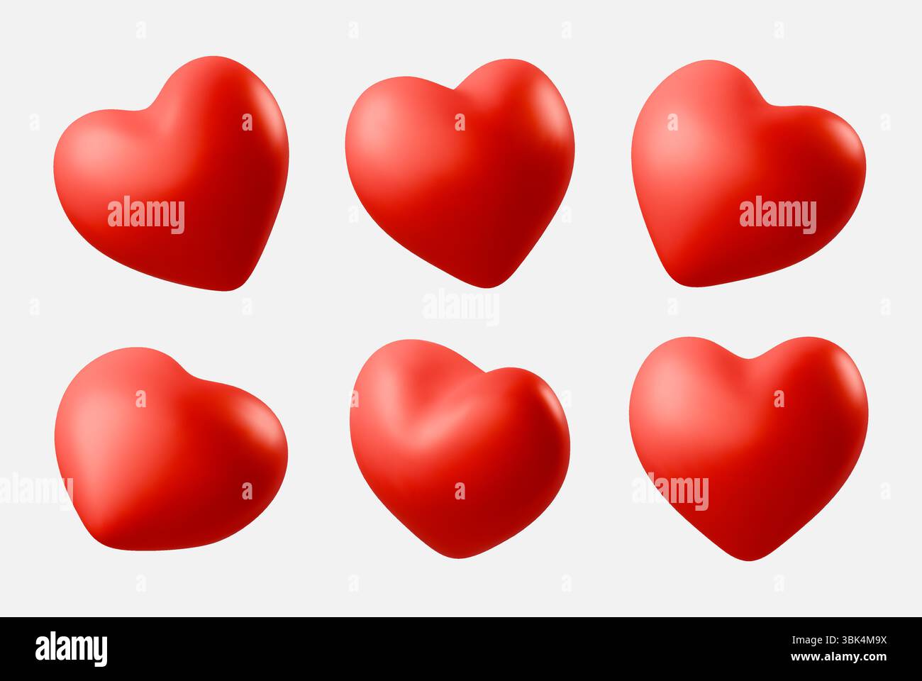 Set aus rotem, realistischem 3D-Herz-Symbol in verschiedenen Winkeln. Vektor-Illustration Valentinsliebe Symbol Stock Vektor
