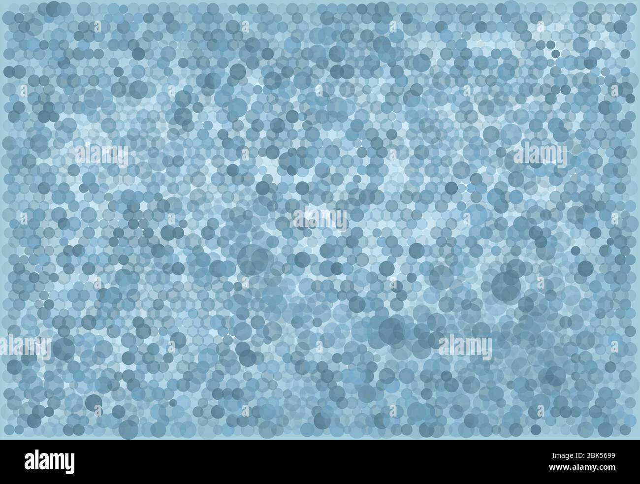 Eine Vielzahl von runden Partikeln unterschiedlicher Durchmesser in verschiedenen Blautönen, abstrakt gemischt Stock Vektor