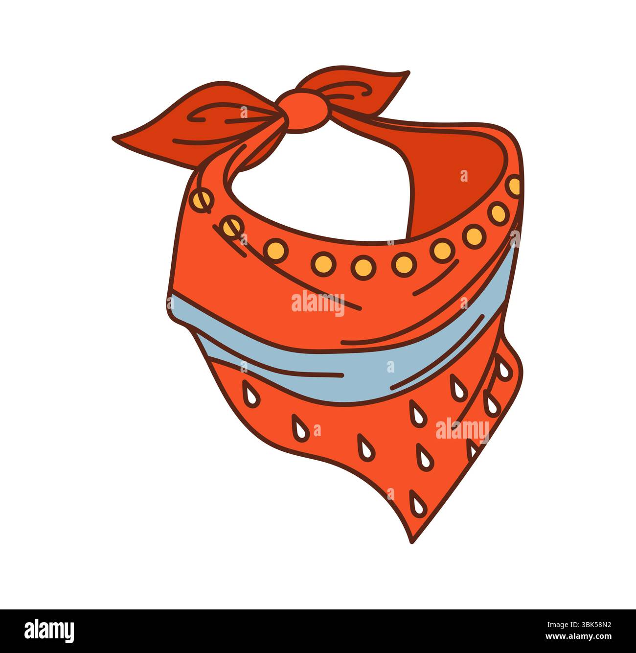 Cartoon-grooviges Cowboy- oder Banditenbandana im wilden Westen, mit rotem Stoff mit dekorativen Mustern und geknüpftem Knoten. Isolierter Vektor klassischer Ranger Hals Schal Accessoire mit Outlaw y2k Ästhetik Stock Vektor