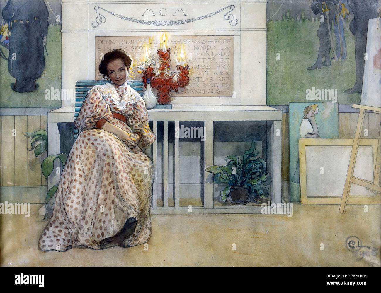 Carl Larsson. Gemälde nach dem Abschlussball des schwedischen Malers Carl Olof Larsson (1853–1919), Aquarell auf Papier, 1908 Stockfoto