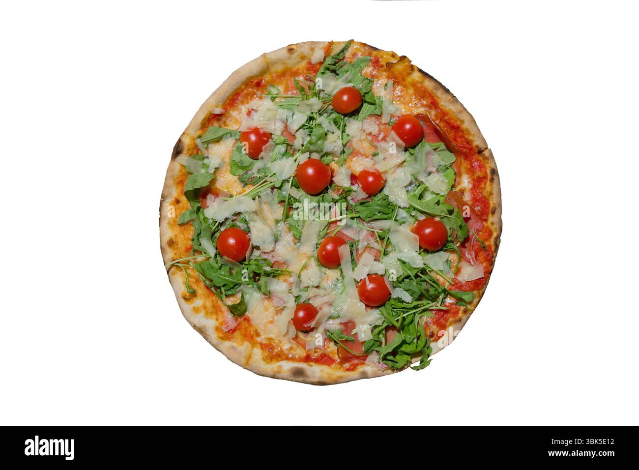 Köstliche Pizza auf isoliertem weißem Hintergrund Nahaufnahme Foto Stockfoto