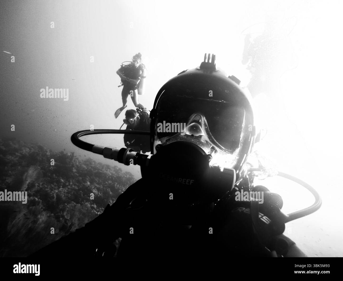 High end Unterwasser Maske auf Taucher closeup Foto Stockfoto