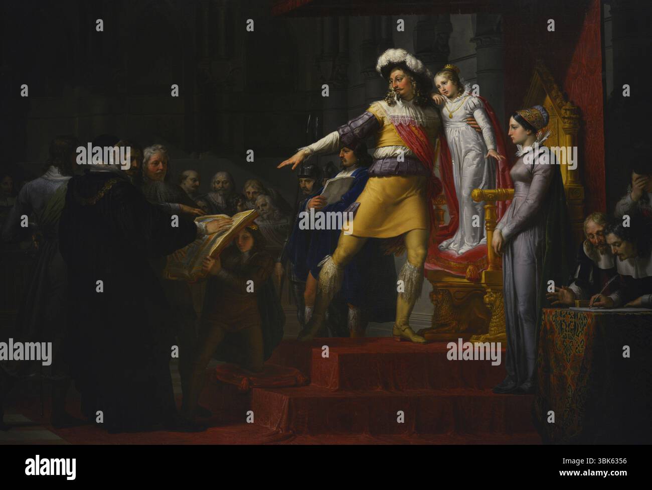 Pelagio Palagi (1775-1860). Italienischer Maler. Bevor er sich in einen Religionskrieg aufmacht, leistet König Gustav Adolf von Schweden (1594–1632) seinen Eid des Landtags an seine Tochter Christina. Öl auf Leinwand, 1824. Moderne Kunstgalerie, Mailand, Italien. Stockfoto