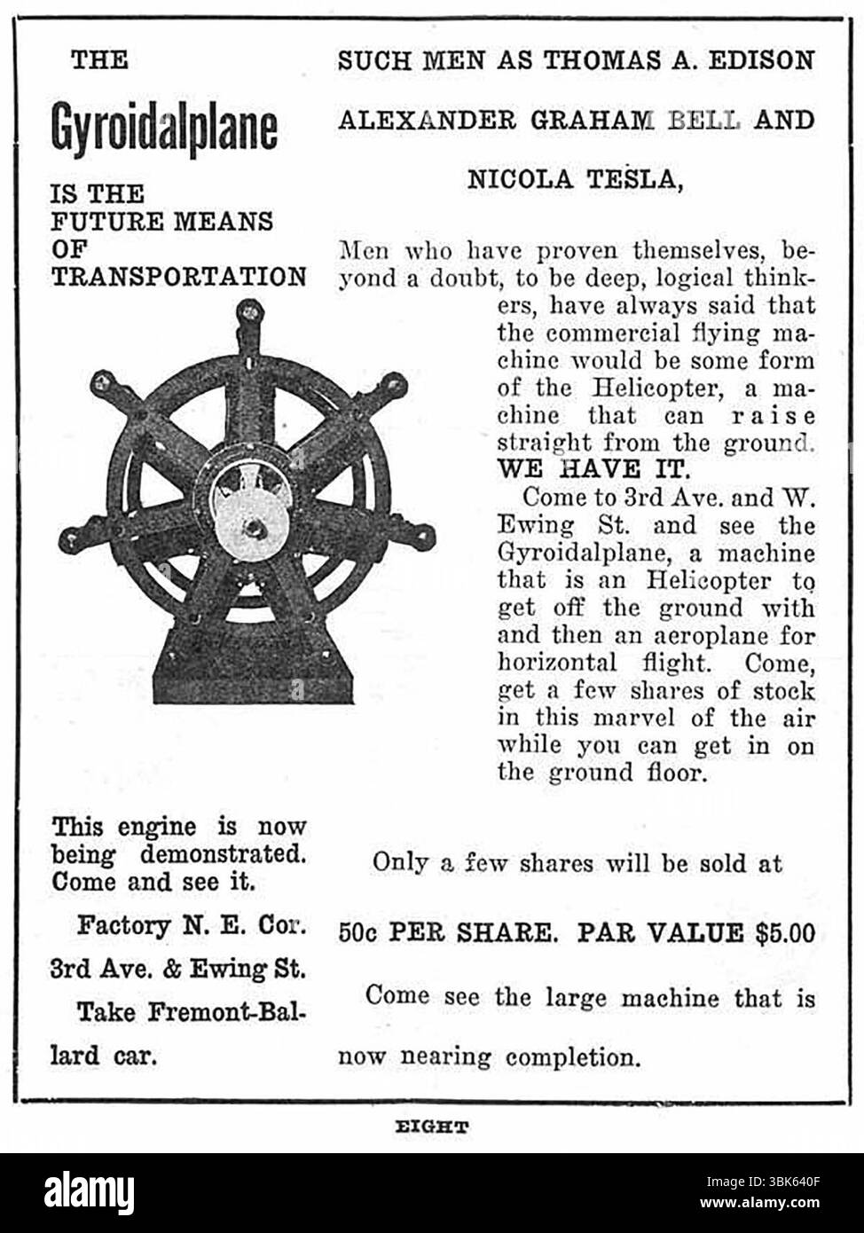 1910 Werbespot für Hubschrauber mit Flugzeugen Stockfoto