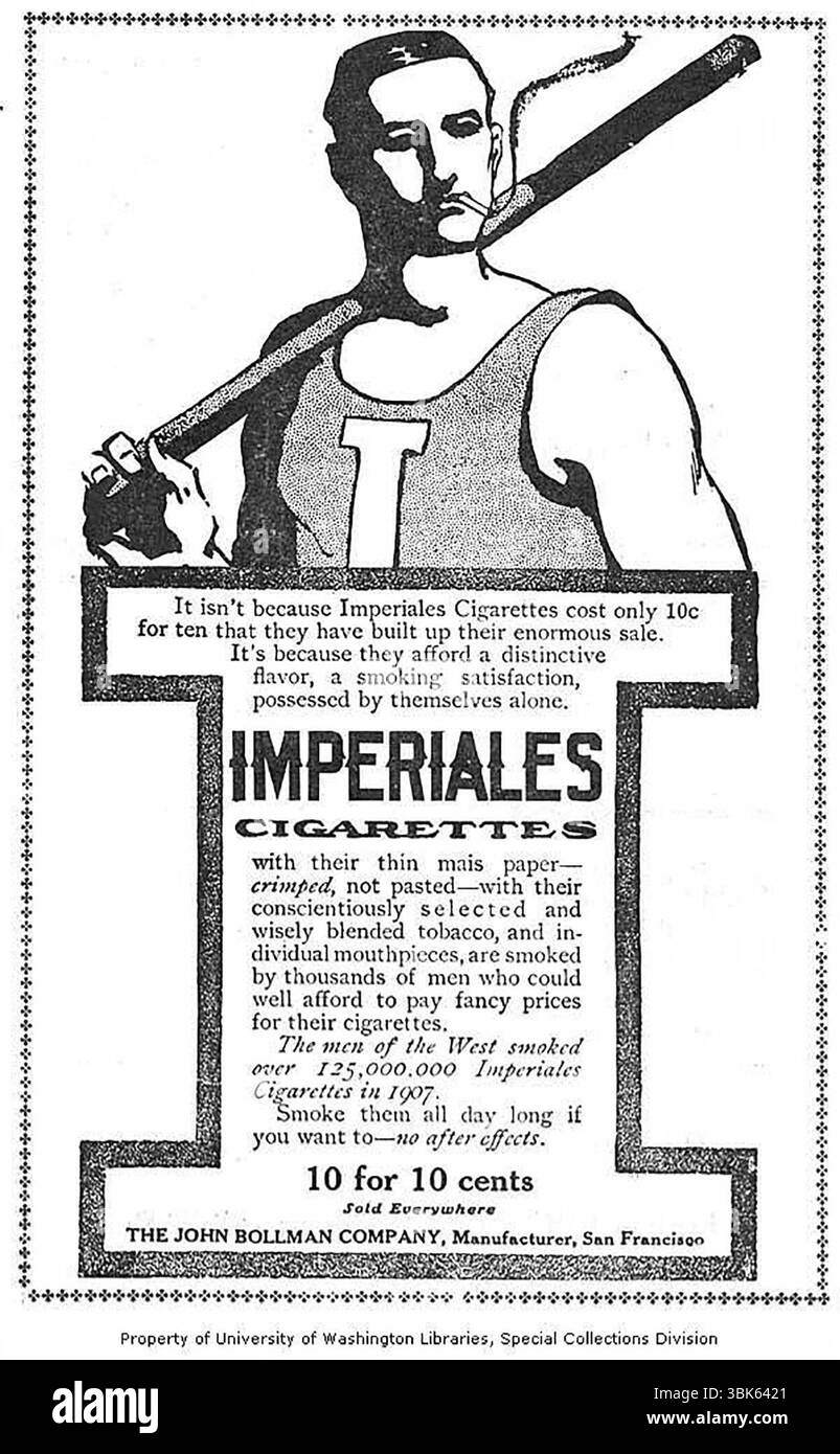 1916 Imperiales Zigaretten, John Bollman Company Hersteller San Francisco CA Ad Stockfoto