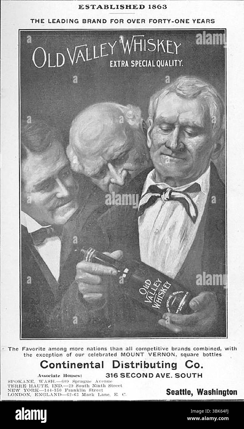 1905 Werbespot für Old Valley Whiskey Stockfoto