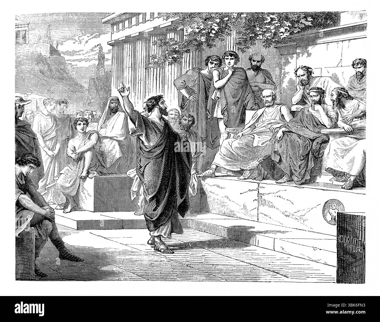 Paulus predigt vor Areopagus in Athen (die Areopagus-Predigt), Apostelgeschichte XVII.23 aus dem Antiken 19. Jahrhundert die Heilige Bibel mit den Alten und Neuen TEs Stockfoto