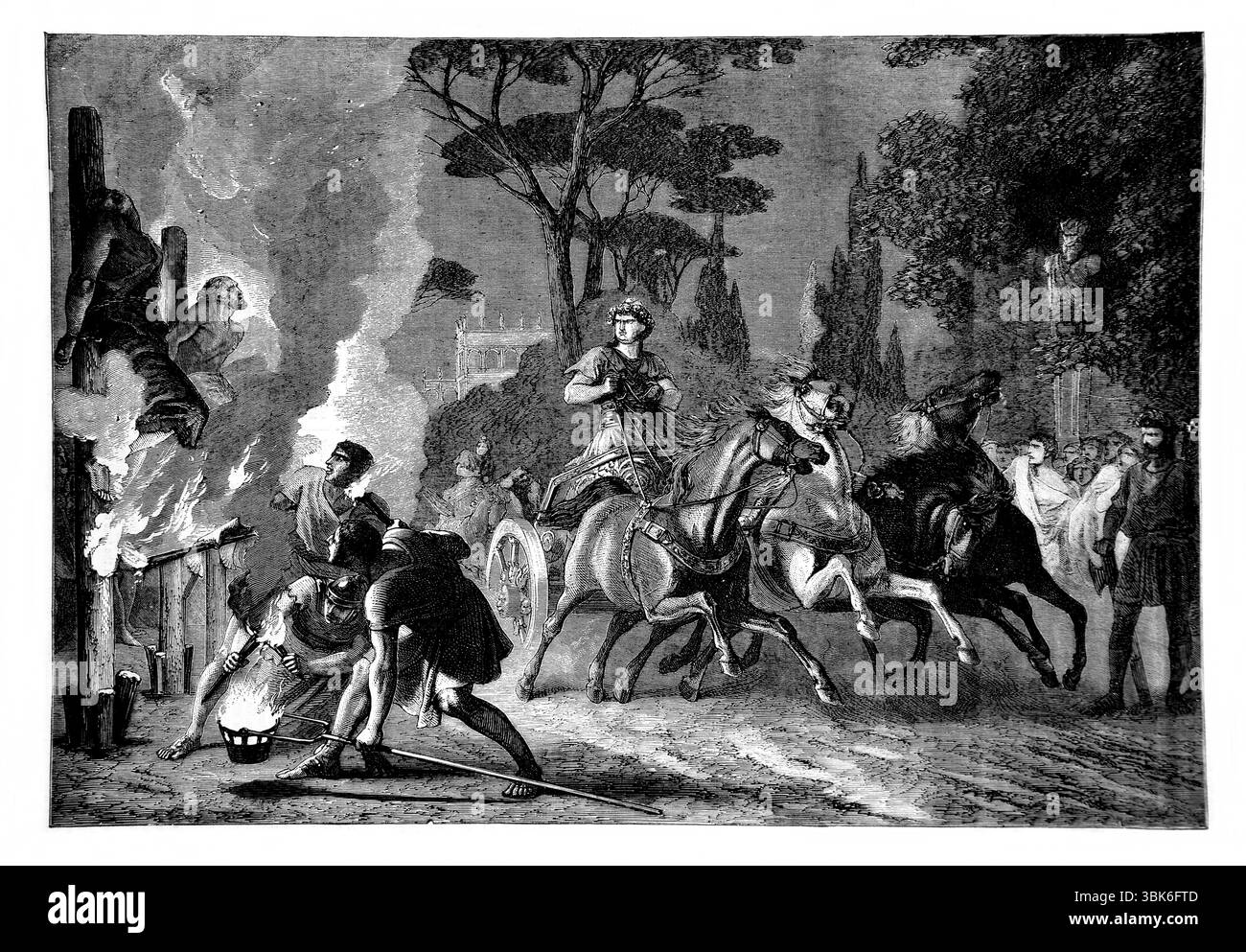 Der Kaiser Nero Zeuge der Verbrennung der christlichen Märtyrer (Römer VIII.36) aus dem antiken 19. Jahrhundert die Heilige Bibel mit dem Alten und Neuen Stockfoto