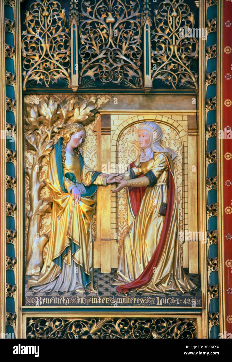 Tafel mit dem Besuch von Elisabeth (Mutter von Johannes dem Täufer) in der katholischen Kirche St. Franziskus Xavier (de Krijtberg Kerk) Amsterdam Hollan Stockfoto Tafel mit dem Besuch von Elisabeth (Mutter von Johannes dem Täufer) in der katholischen Kirche St. Franziskus Xavier (de Krijtberg Kerk) Amsterdam Hollan Stockfoto