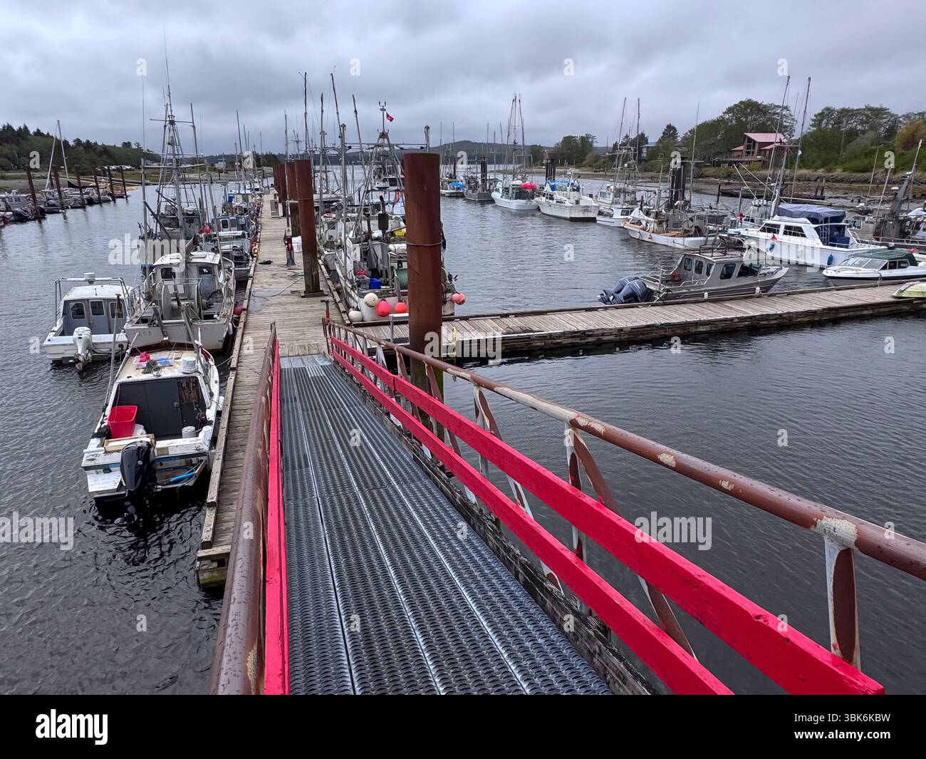 Fischerboote im Masset Harbor auf Haida Gwaii Island - British Columbia, Kanada Stockfoto