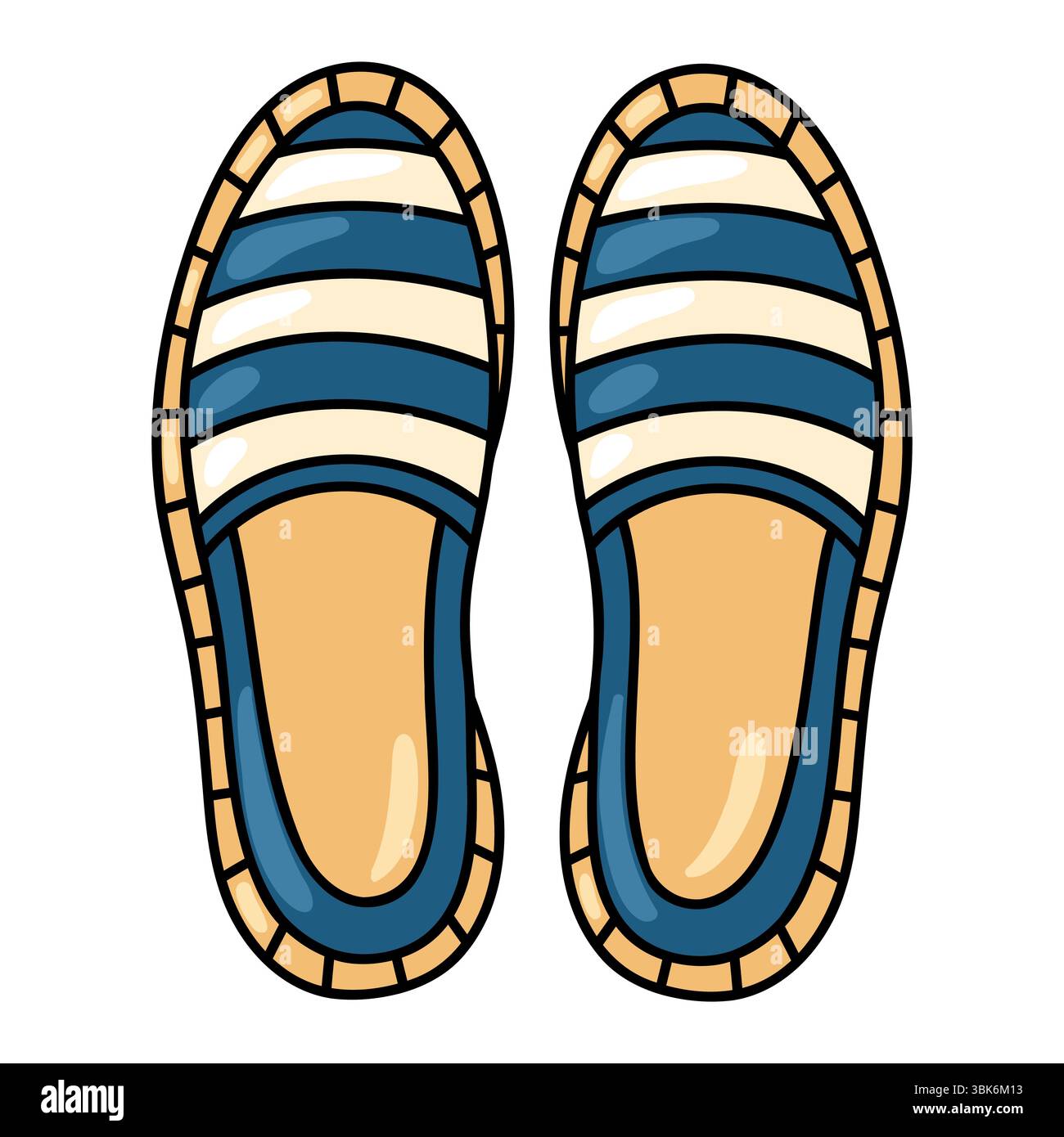 Gestreifte Espadrilles, marineblaue und weiße Canvas-Slip-On-Pads, Sommer-Wanderschuhe für den Urlaub Stock Vektor