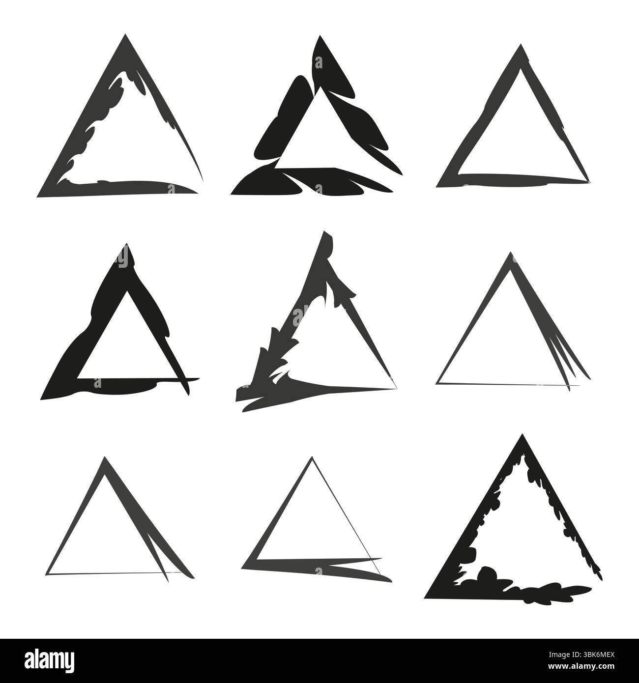 Abstraktes Dreiecksymbol. Vektor der scharfen Kante. Schwarze Kontrastform. Figur mit rauem Rand. Stock Vektor