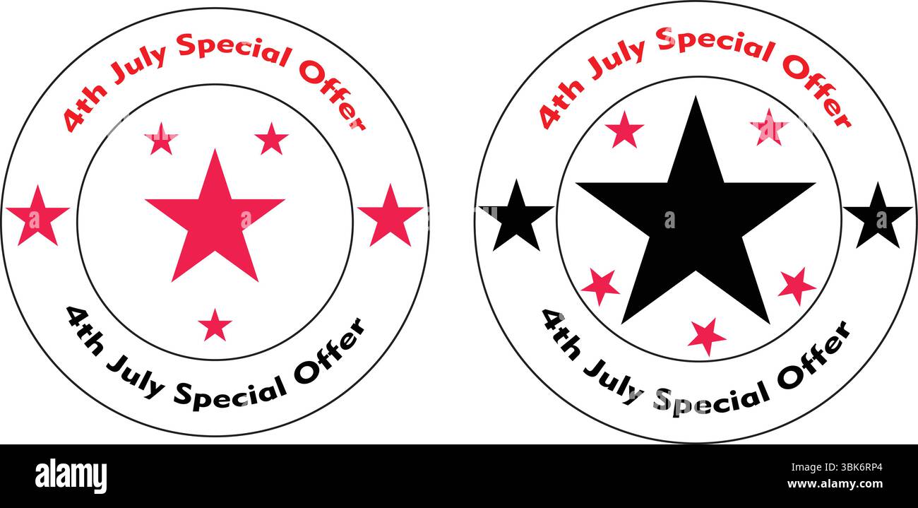 Patriotisches Sternabzeichen Vektor-Emblem in roten und schwarzen Kreisen mit Verkauf Angebot Band-Etikett für Unabhängigkeitstag Promotion Design Stock Vektor