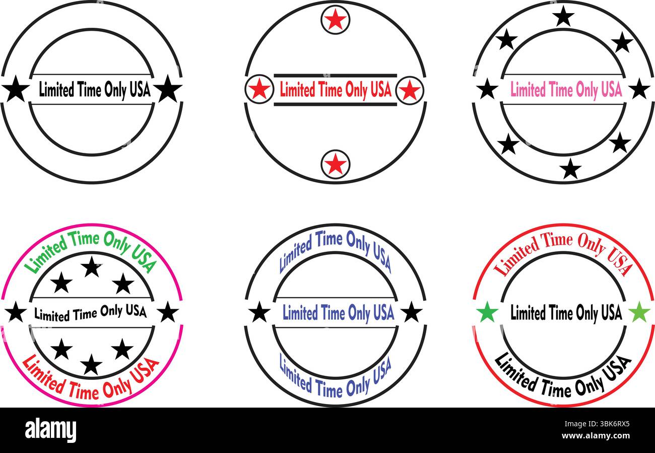 Nur für begrenzte Zeit Vektorabzeichen-Sammlung mit kreisförmigen Rahmen, Sternen und Textfeldern für Rabatte für Marketing Stock Vektor