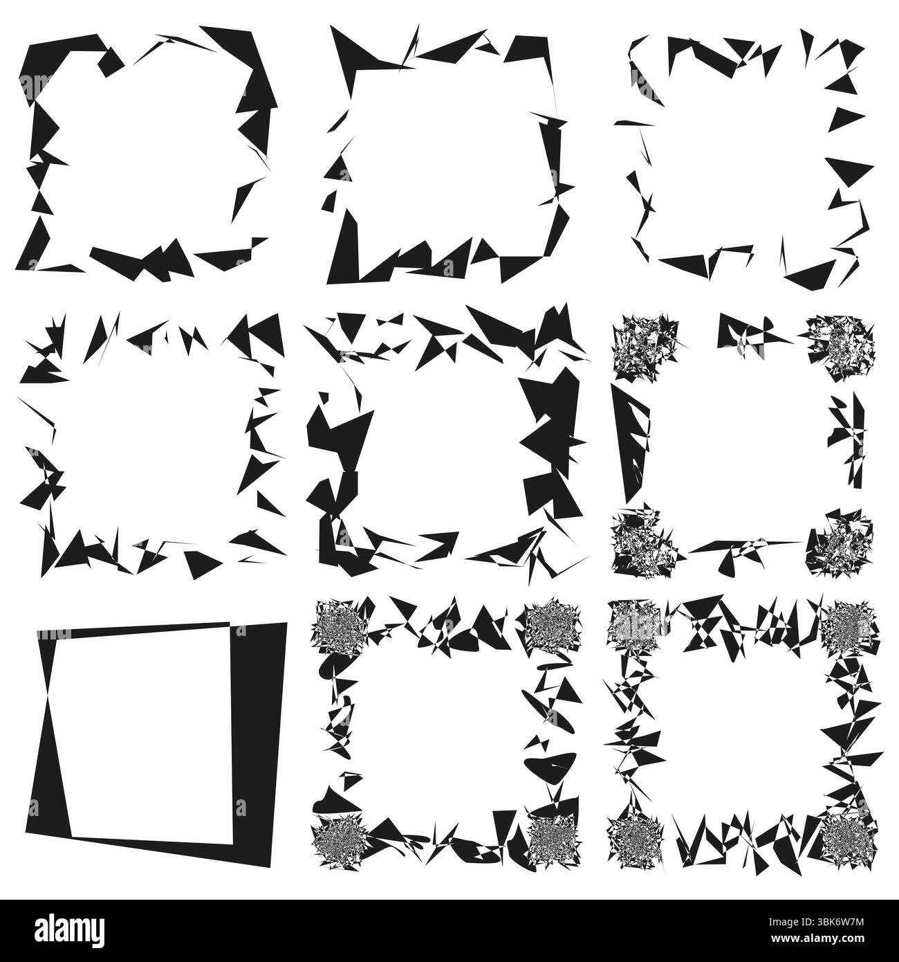 Distressed-Grunge-Rahmen. Grobe Vektorränder. Abstrakte Kantenformen. Künstlerische Designelemente. Stock Vektor