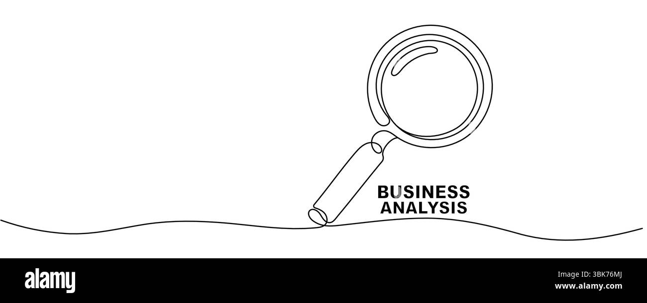 Eine durchgehende Darstellung der Lupe. Durchgehende Linienzeichnung der Lupenlinse. Konzept der Geschäftsanalyse. Stock Vektor