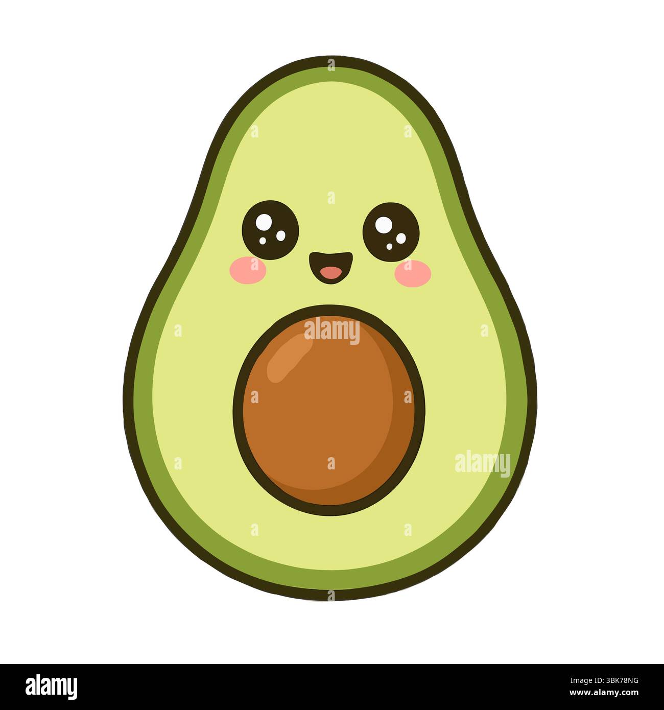 Süße Kawaii Avocado mit lächelndem Gesicht und Big Seed Charakter Stock Vektor
